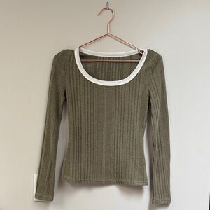SHEIN Olive Green Ribbed Long Sleeve Top
